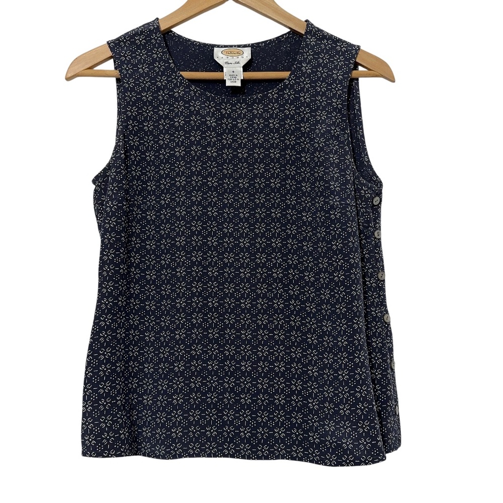 Talbots Petites Silk Navy Tank Top Womens Size 4 Spring Business Casual Office